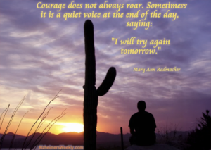 Man with courage in desert watching sun set, saying, "I will try again tomorrow."